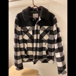 Lucky Brand Sherpa Jacket, Flannel style- B&W